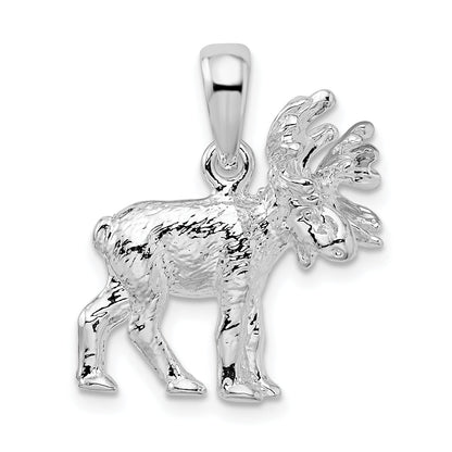 Sterling Silver De-Ani Rhodium-Plated Textured 3D Standing Moose Pendant