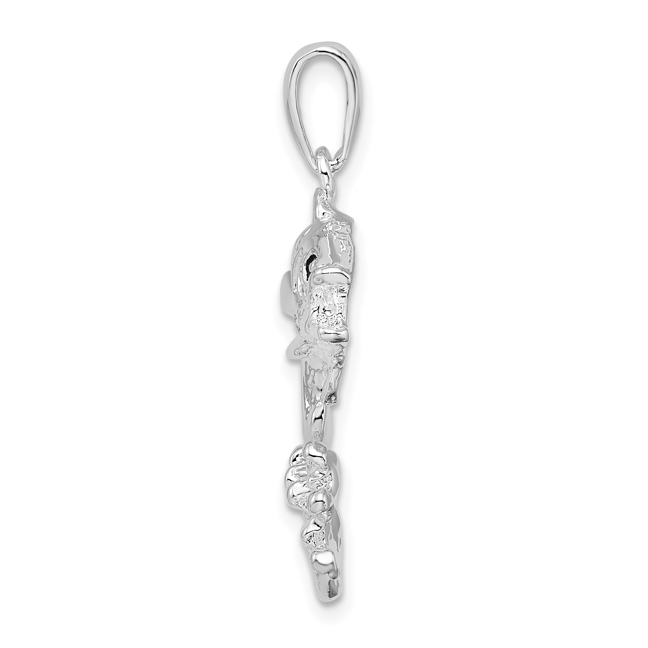 Sterling Silver De-Ani Rhodium-Plated Polished Jumping Bass Fish Pendant