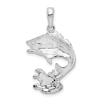 Sterling Silver De-Ani Rhodium-Plated Polished Jumping Bass Fish Pendant
