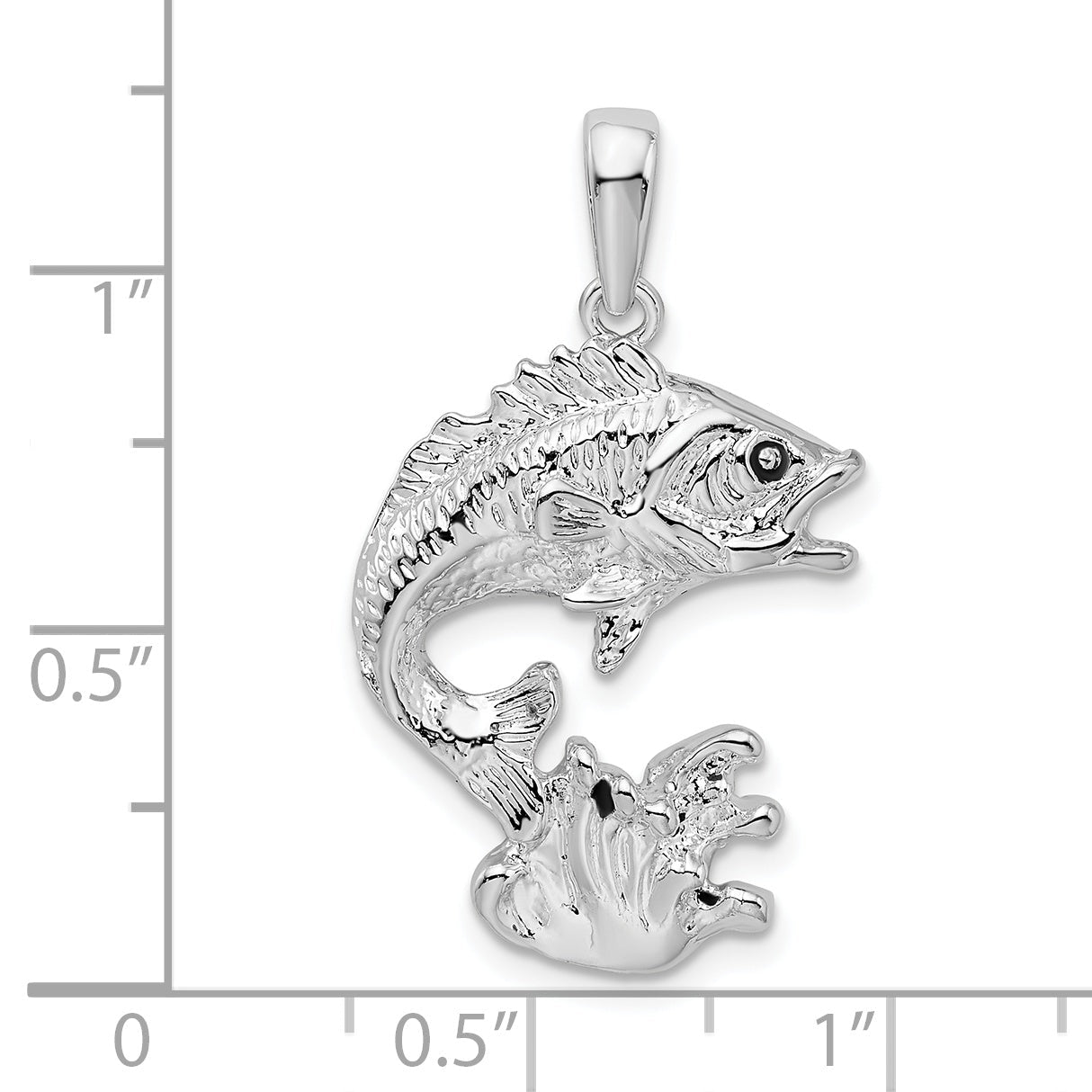 Sterling Silver De-Ani Rhodium-Plated Polished Jumping Bass Fish Pendant