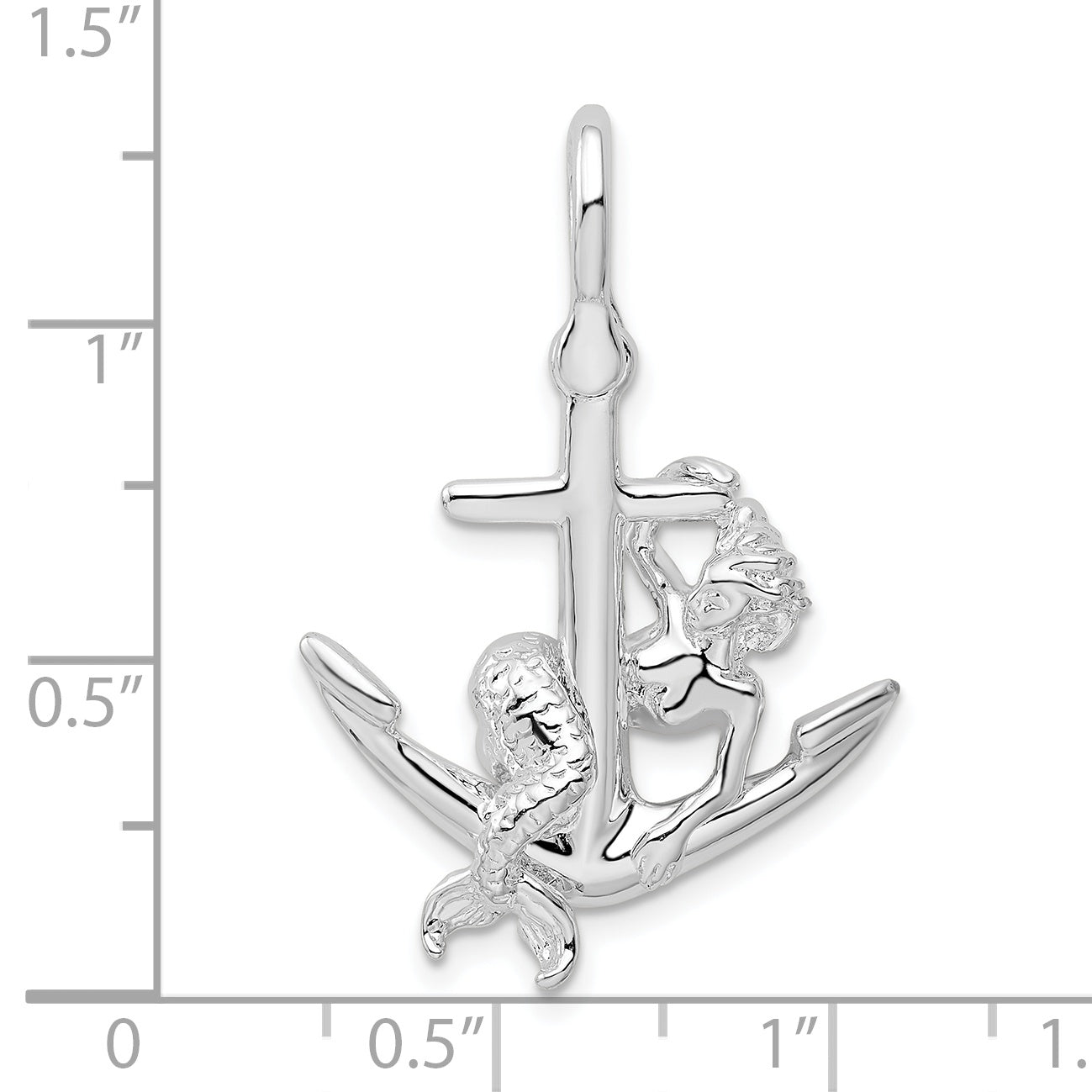 Sterling Silver De-Ani Rhodium-Plated Polished 3D Anchor With Mermaid Pendant