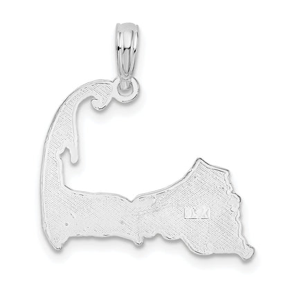 Sterling Silver De-Ani Rhodium-Plated Polished Cape Cod Map Pendant