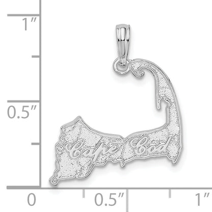 Sterling Silver De-Ani Rhodium-Plated Polished Cape Cod Map Pendant