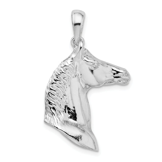 Sterling Silver De-Ani Rhodium-Plated Polished 3D Horse Head Pendant