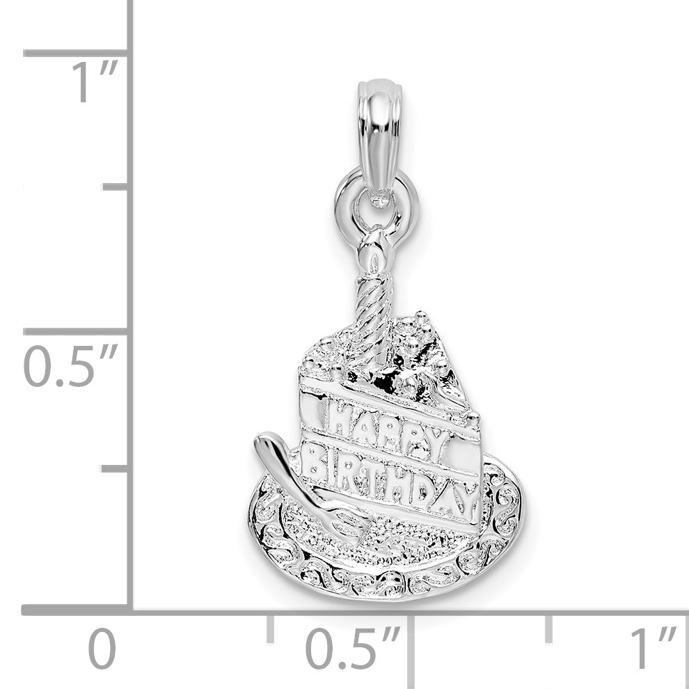 Sterling Silver De-Ani Polished Happy Birthday Slice Of Cake Pendant
