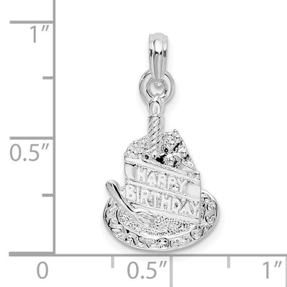 Sterling Silver De-Ani Polished Happy Birthday Slice Of Cake Pendant