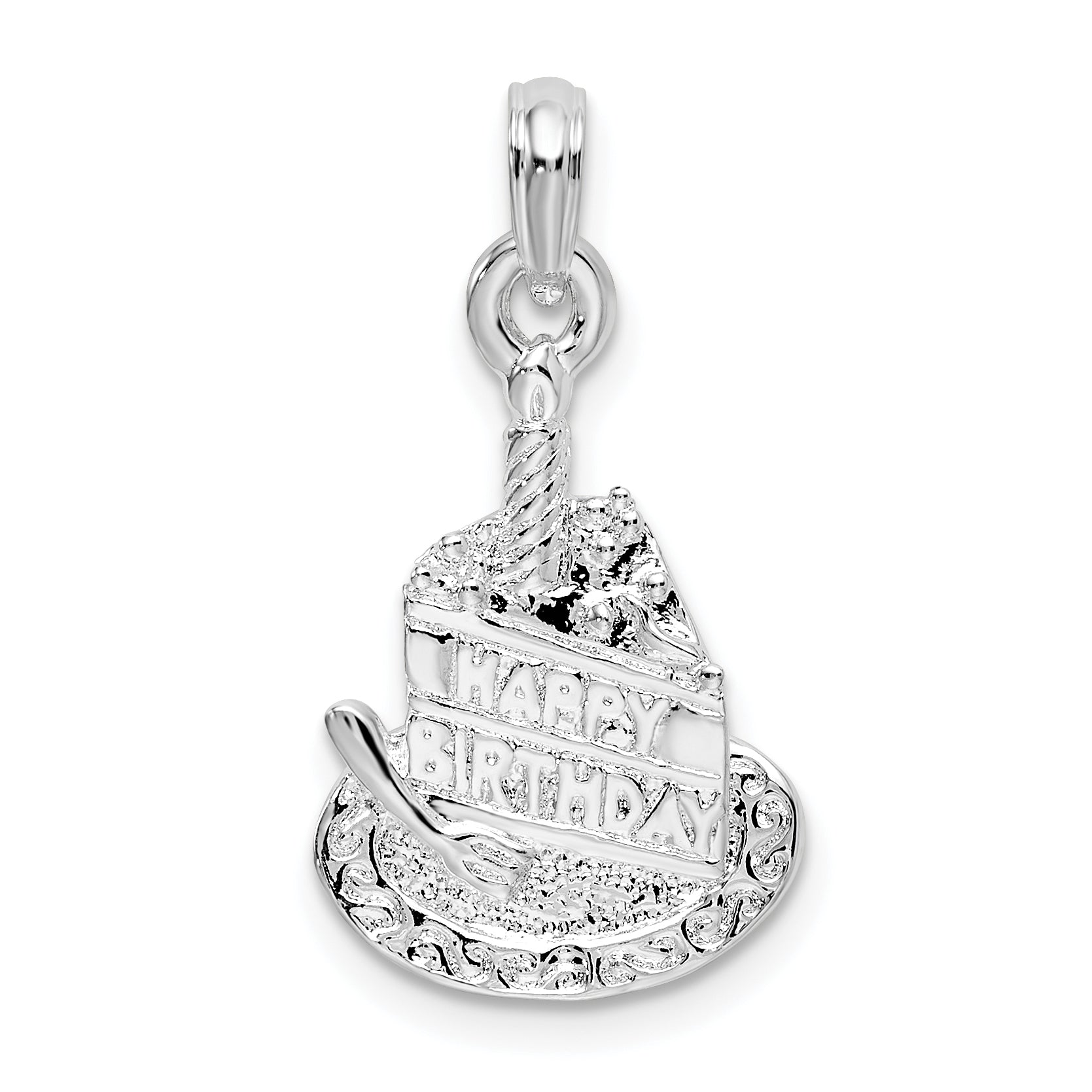 Sterling Silver De-Ani Polished Happy Birthday Slice Of Cake Pendant