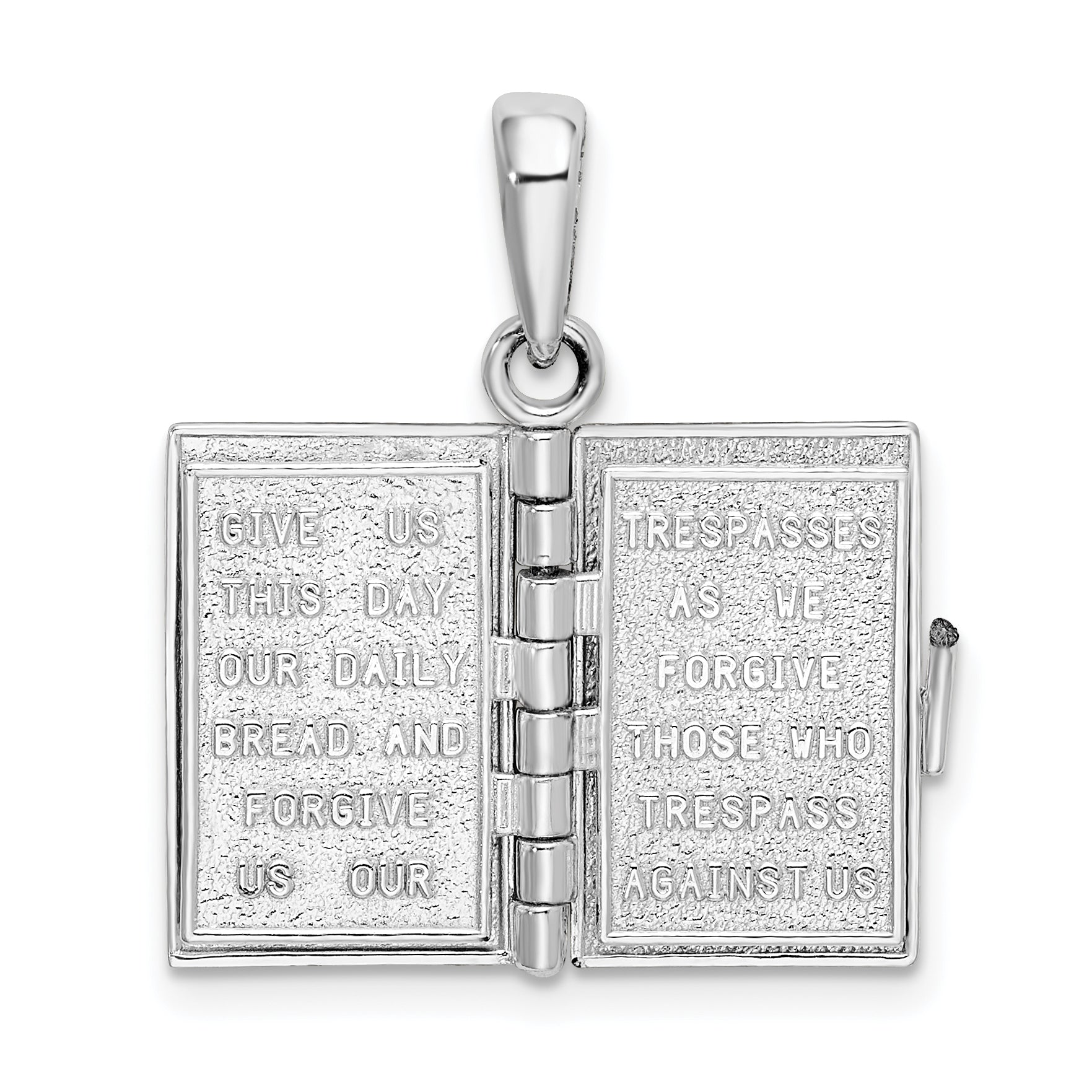 Sterling Silver De-Ani Rhodium-Plated Moveable 3D Lord'S Prayer Bible Pendant