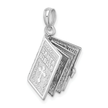 Sterling Silver De-Ani Rhodium-Plated Moveable 3D Spanish Santa Biblia Pendant