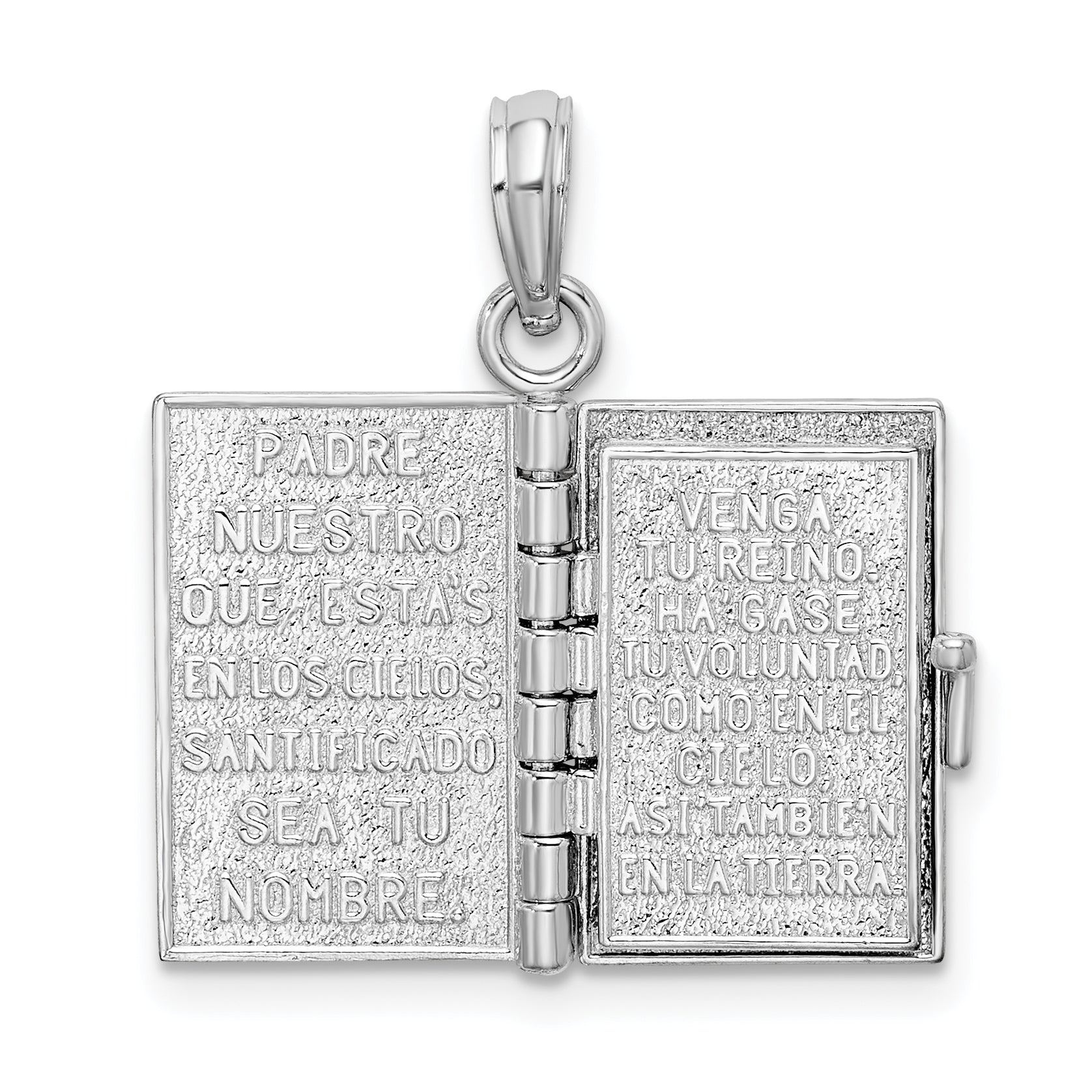 Sterling Silver De-Ani Rhodium-Plated Moveable 3D Spanish Santa Biblia Pendant