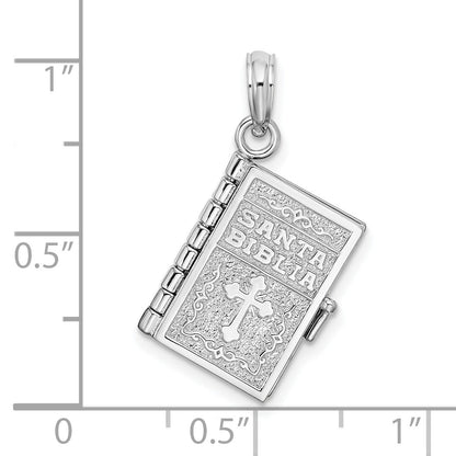 Sterling Silver De-Ani Rhodium-Plated Moveable 3D Spanish Santa Biblia Pendant