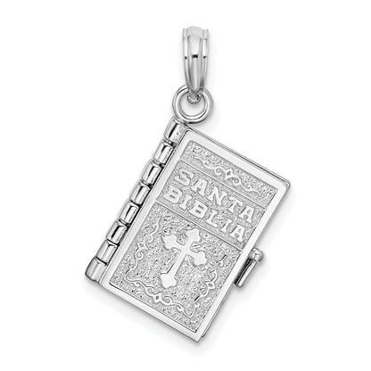 Sterling Silver De-Ani Rhodium-Plated Moveable 3D Spanish Santa Biblia Pendant