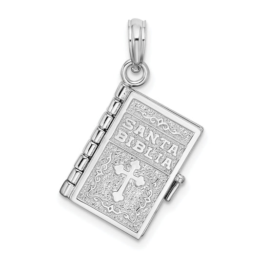 Sterling Silver De-Ani Rhodium-Plated Moveable 3D Spanish Santa Biblia Pendant