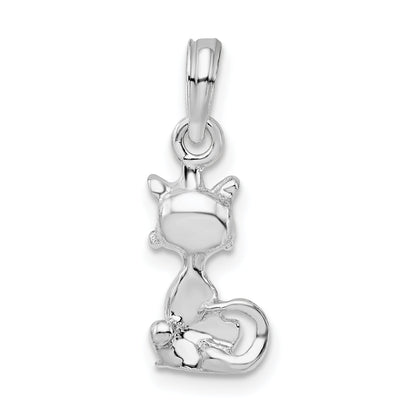 Sterling Silver De-Ani Rhodium-Plated Polished 3D Mini Sitting Cat Pendant