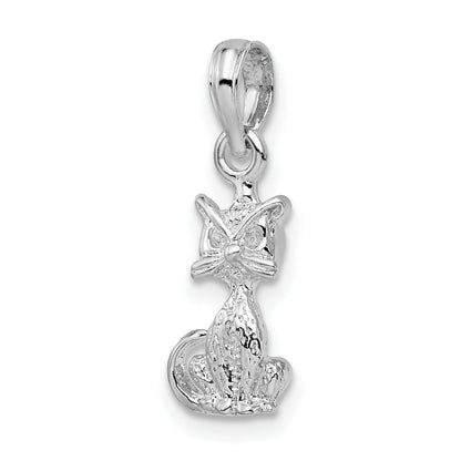 Sterling Silver De-Ani Rhodium-Plated Polished 3D Mini Sitting Cat Pendant