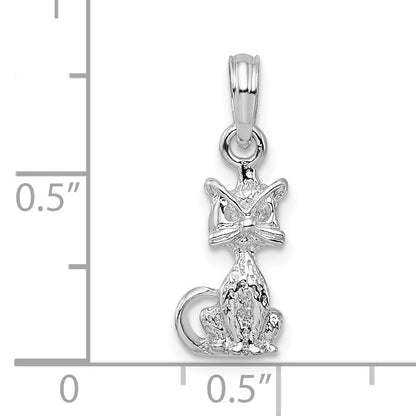 Sterling Silver De-Ani Rhodium-Plated Polished 3D Mini Sitting Cat Pendant