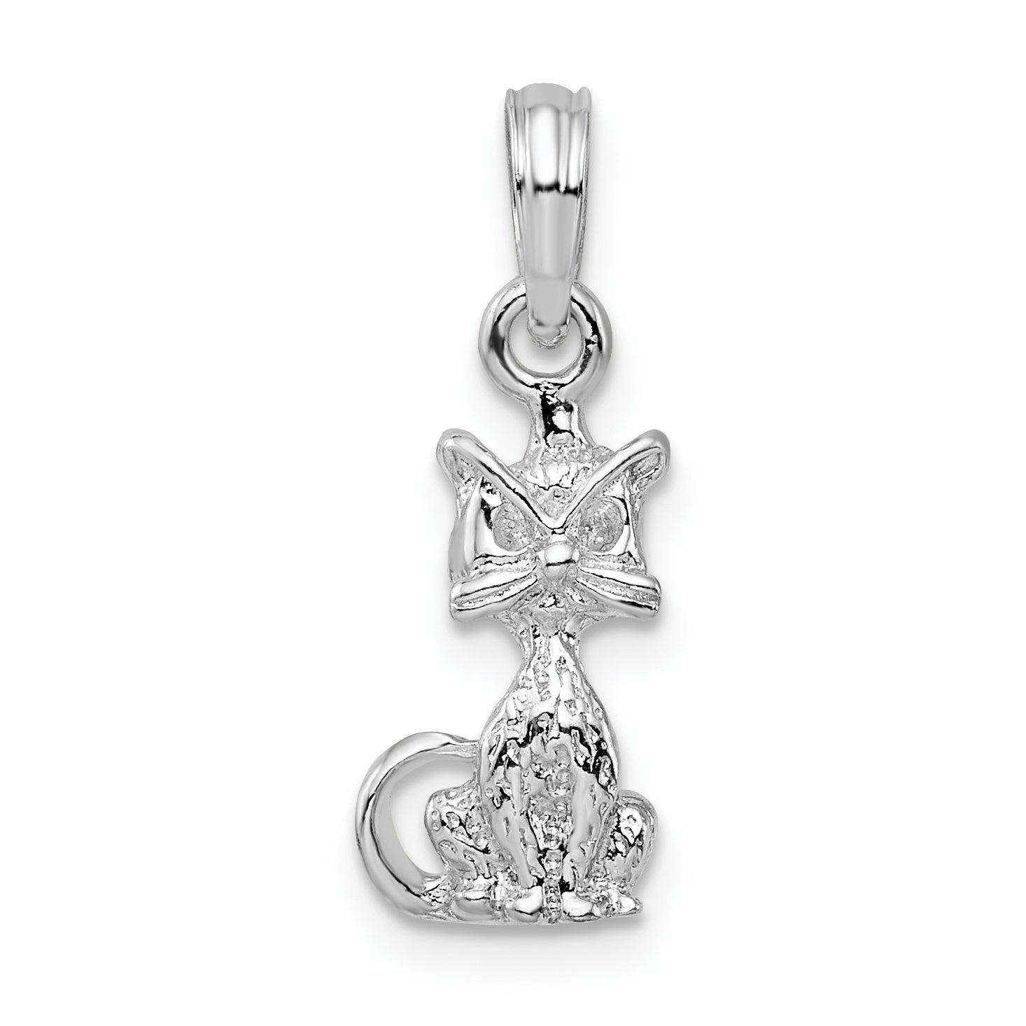 Sterling Silver De-Ani Rhodium-Plated Polished 3D Mini Sitting Cat Pendant