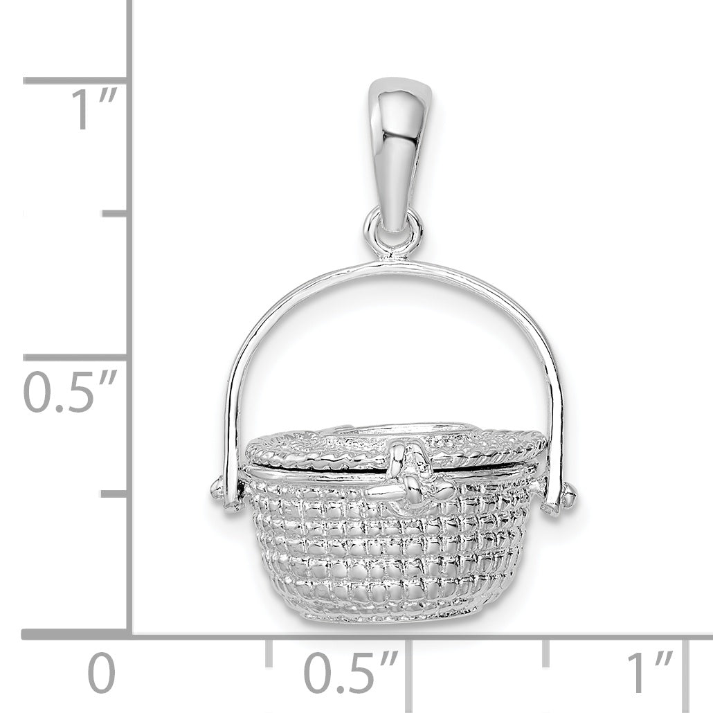 Sterling Silver De-Ani Rhodium-Plated Polished 3D Nantucket Basket Pendant