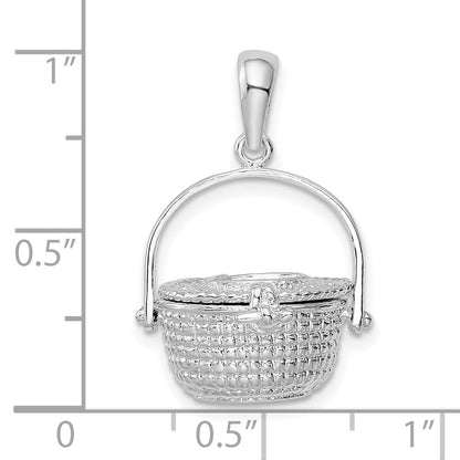 Sterling Silver De-Ani Rhodium-Plated Polished 3D Nantucket Basket Pendant