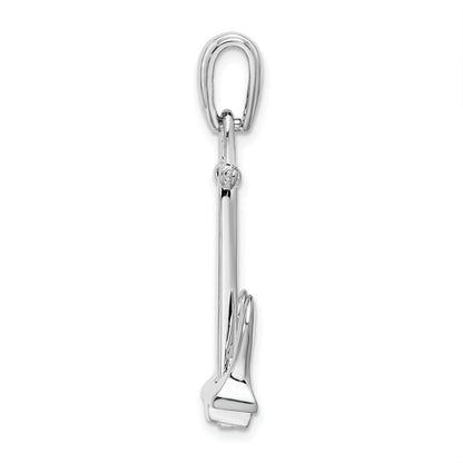 Sterling Silver De-Ani Rhodium-Plated Polished 3D Large Navy Anchor Pendant