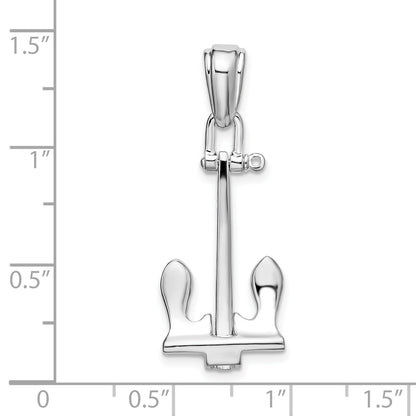 Sterling Silver De-Ani Rhodium-Plated Polished 3D Large Navy Anchor Pendant