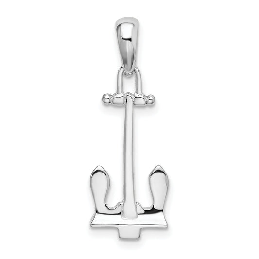 Sterling Silver De-Ani Rhodium-Plated Polished 3D Navy Anchor Pendant