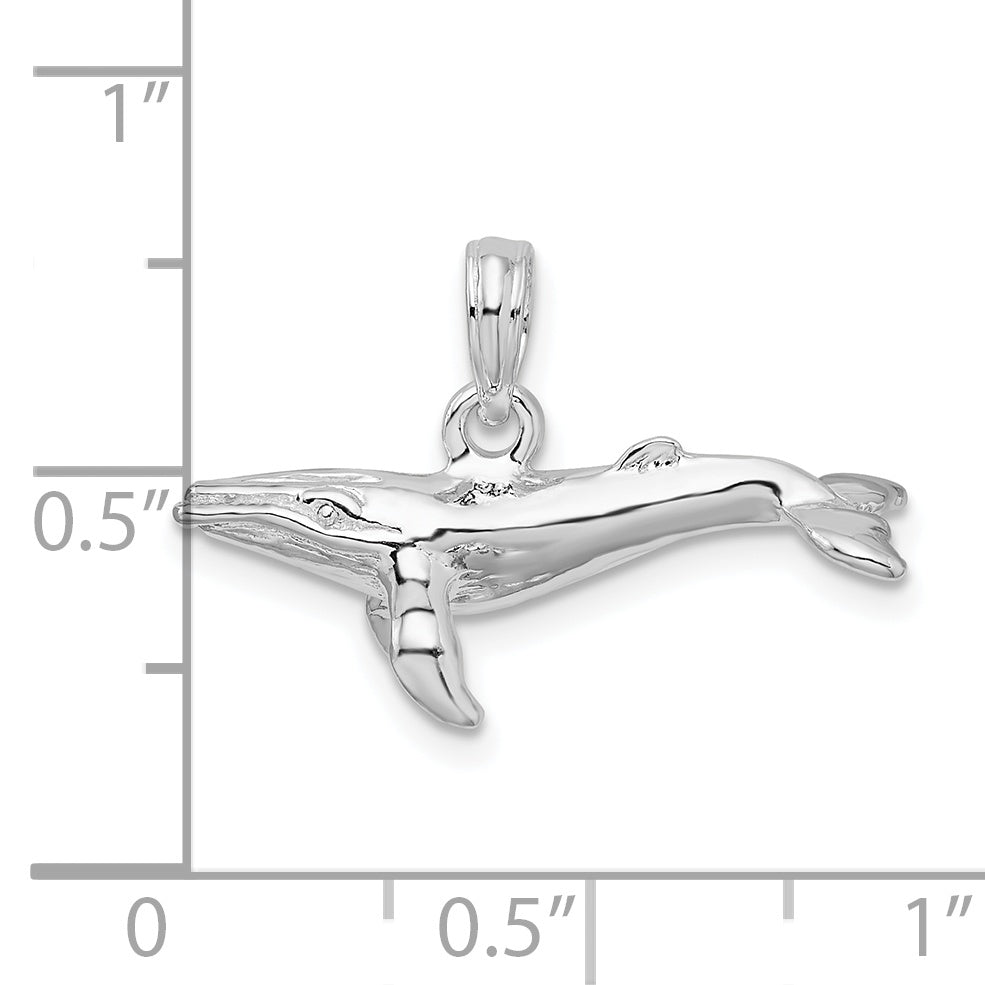 Sterling Silver De-Ani Rhodium-Plated Polished 3D Humpback Whale Pendant