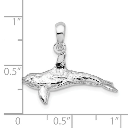 Sterling Silver De-Ani Textured 3D Killer Whale Pendant