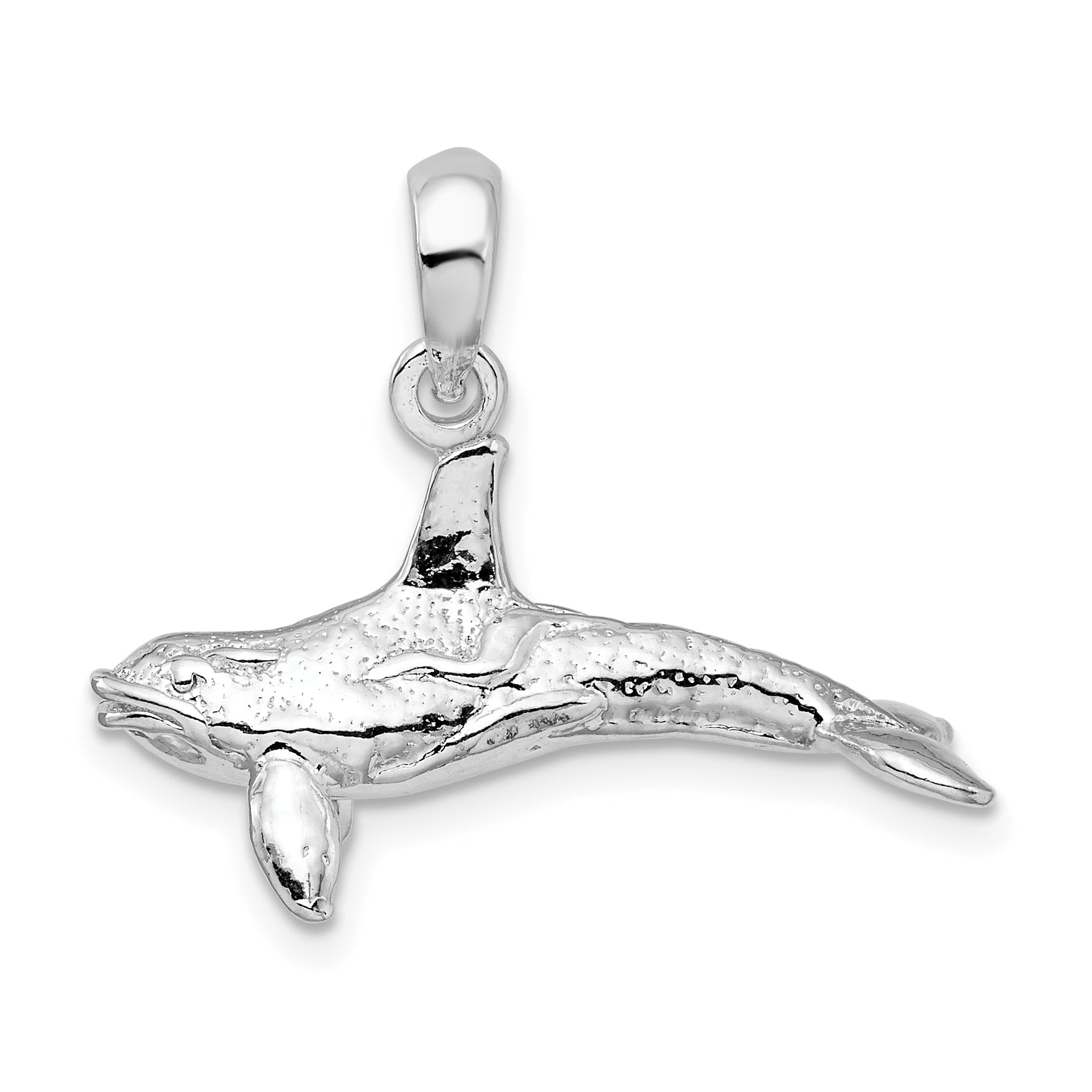 Sterling Silver De-Ani Textured 3D Killer Whale Pendant