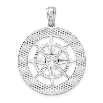 Sterling Silver De-Ani Rhodium-Plated Polished Large Nautical Compass Pendant