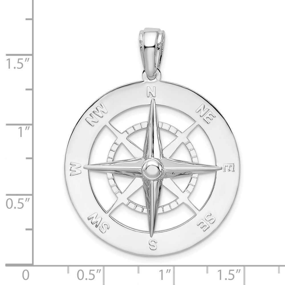 Sterling Silver De-Ani Rhodium-Plated Polished Large Nautical Compass Pendant