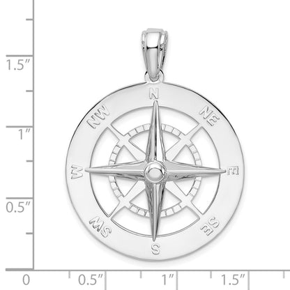 Sterling Silver De-Ani Rhodium-Plated Polished Large Nautical Compass Pendant