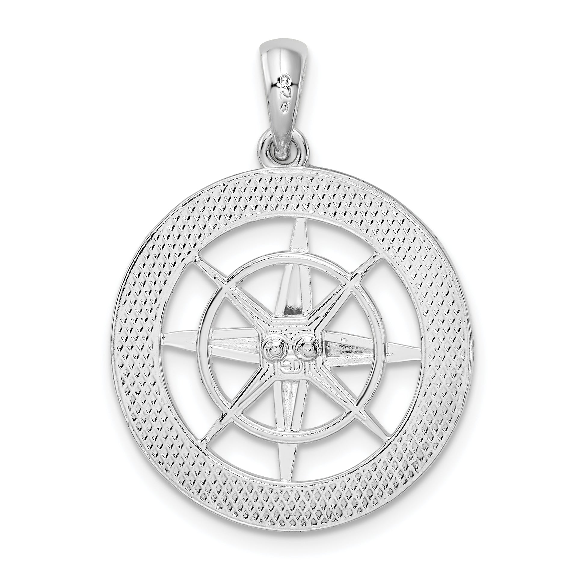 Sterling Silver De-Ani Rhodium-Plated Polished Nautical Compass Pendant