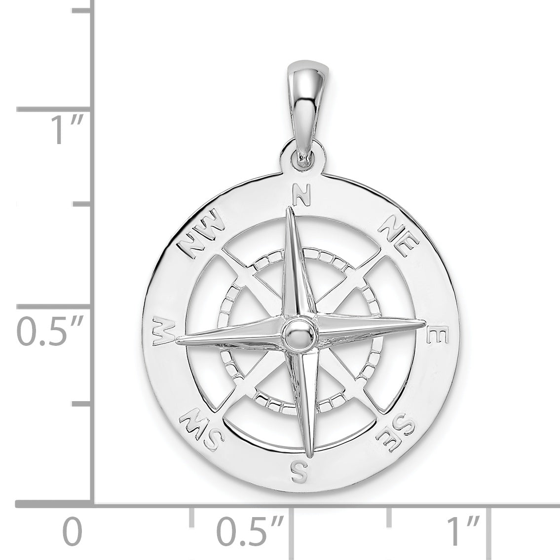Sterling Silver De-Ani Rhodium-Plated Polished Nautical Compass Pendant
