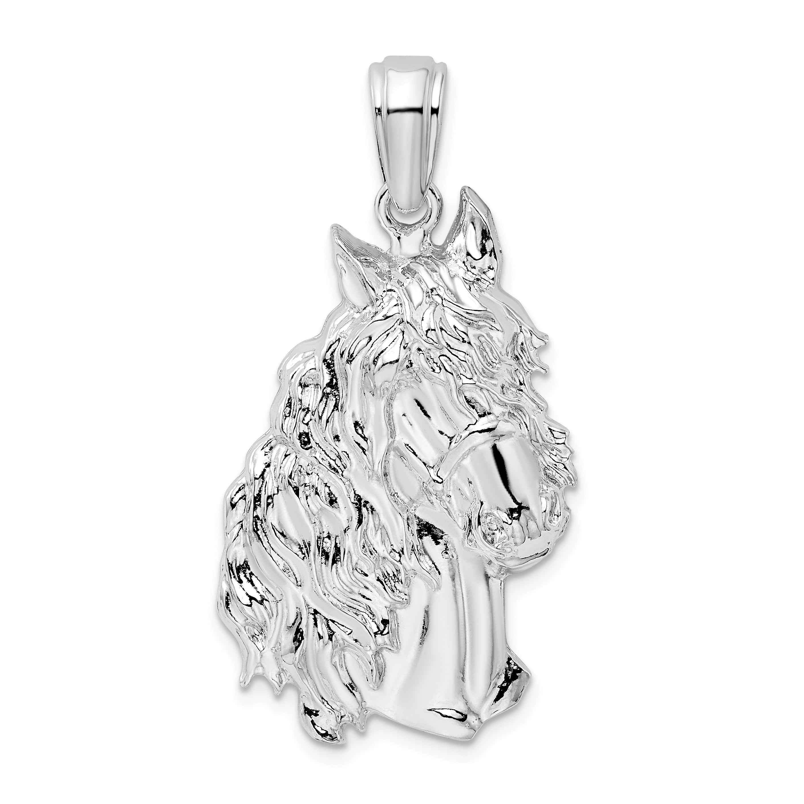 Sterling Silver De-Ani Rhodium-Plated Polished Large Horse Head Pendant