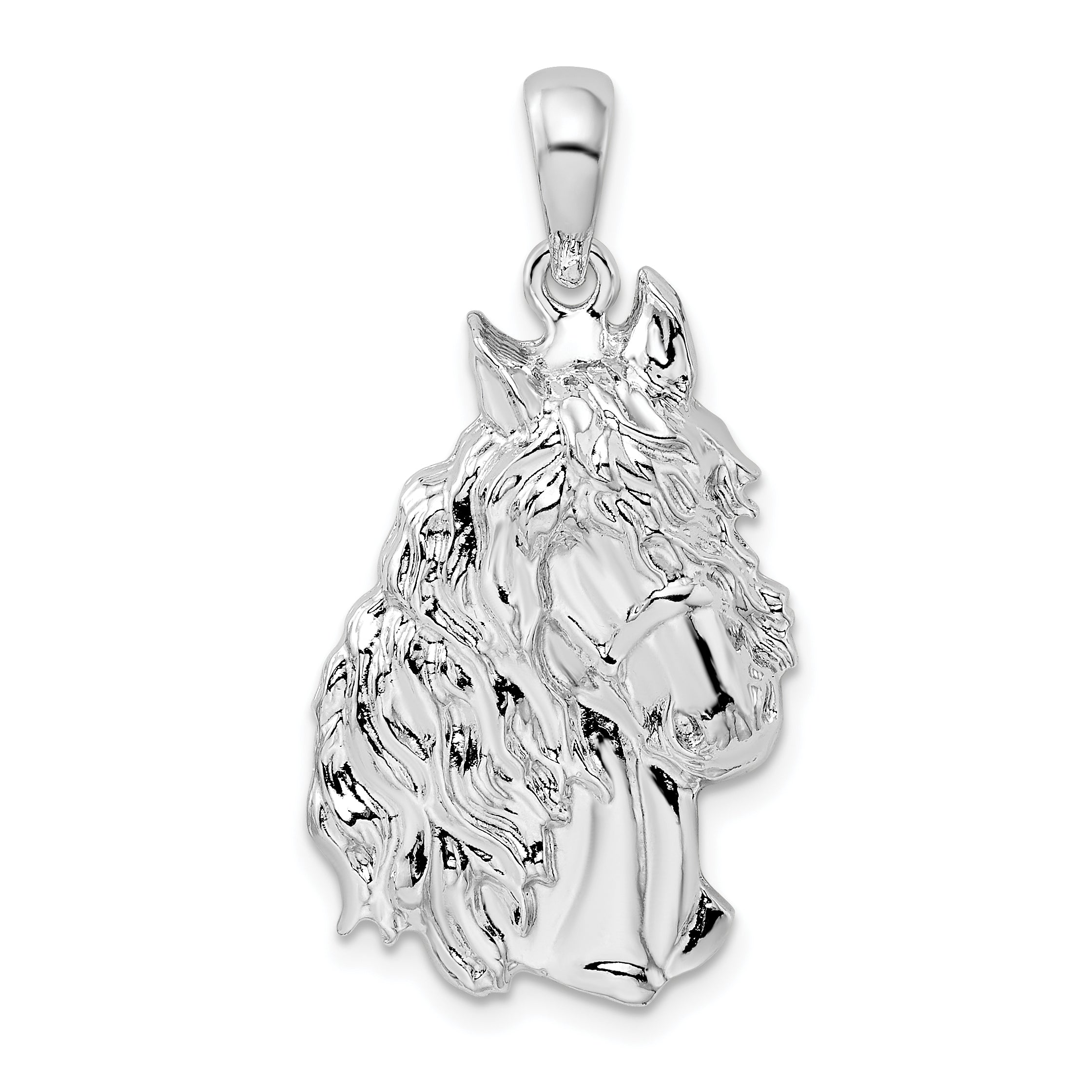 Sterling Silver De-Ani Rhodium-Plated Polished Horse Head Pendant