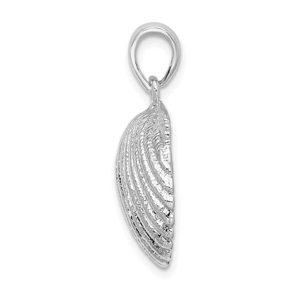 Sterling Silver De-Ani Rhodium-Plated Polished Scallop Shell Pendant