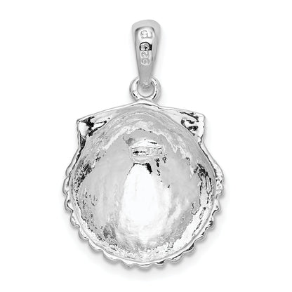 Sterling Silver De-Ani Rhodium-Plated Polished Scallop Shell Pendant