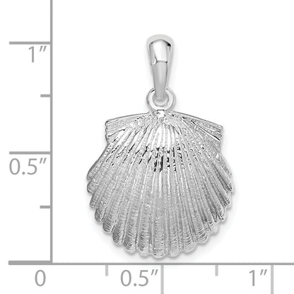 Sterling Silver De-Ani Rhodium-Plated Polished Scallop Shell Pendant
