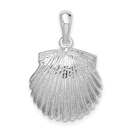 Sterling Silver De-Ani Rhodium-Plated Polished Scallop Shell Pendant