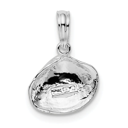 Sterling Silver De-Ani Rhodium-Plated Polished Clam Shell Pendant