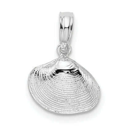 Sterling Silver De-Ani Rhodium-Plated Polished Clam Shell Pendant