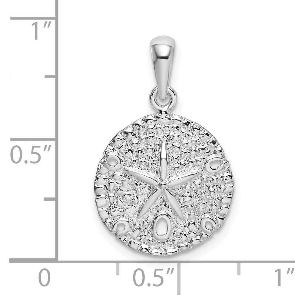 Sterling Silver De-Ani Rhodium-Plated Polished And Textured Sand Dollar Pendant