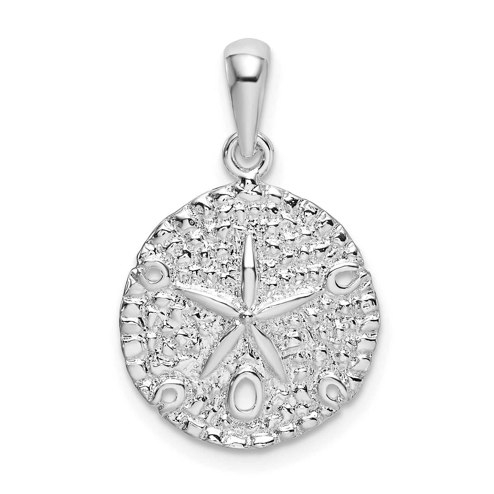 Sterling Silver De-Ani Rhodium-Plated Polished And Textured Sand Dollar Pendant