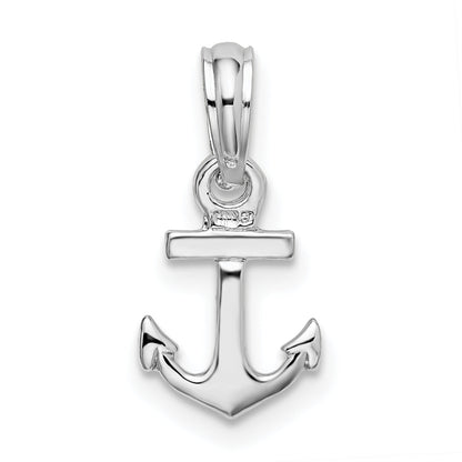 Sterling Silver De-Ani Rhodium-Plated Polished 3D Mini Anchor Pendant