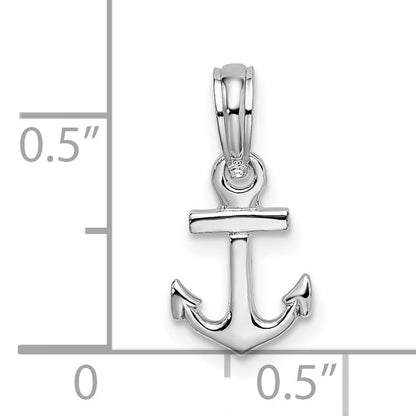 Sterling Silver De-Ani Rhodium-Plated Polished 3D Mini Anchor Pendant