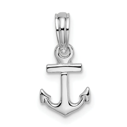 Sterling Silver De-Ani Rhodium-Plated Polished 3D Mini Anchor Pendant