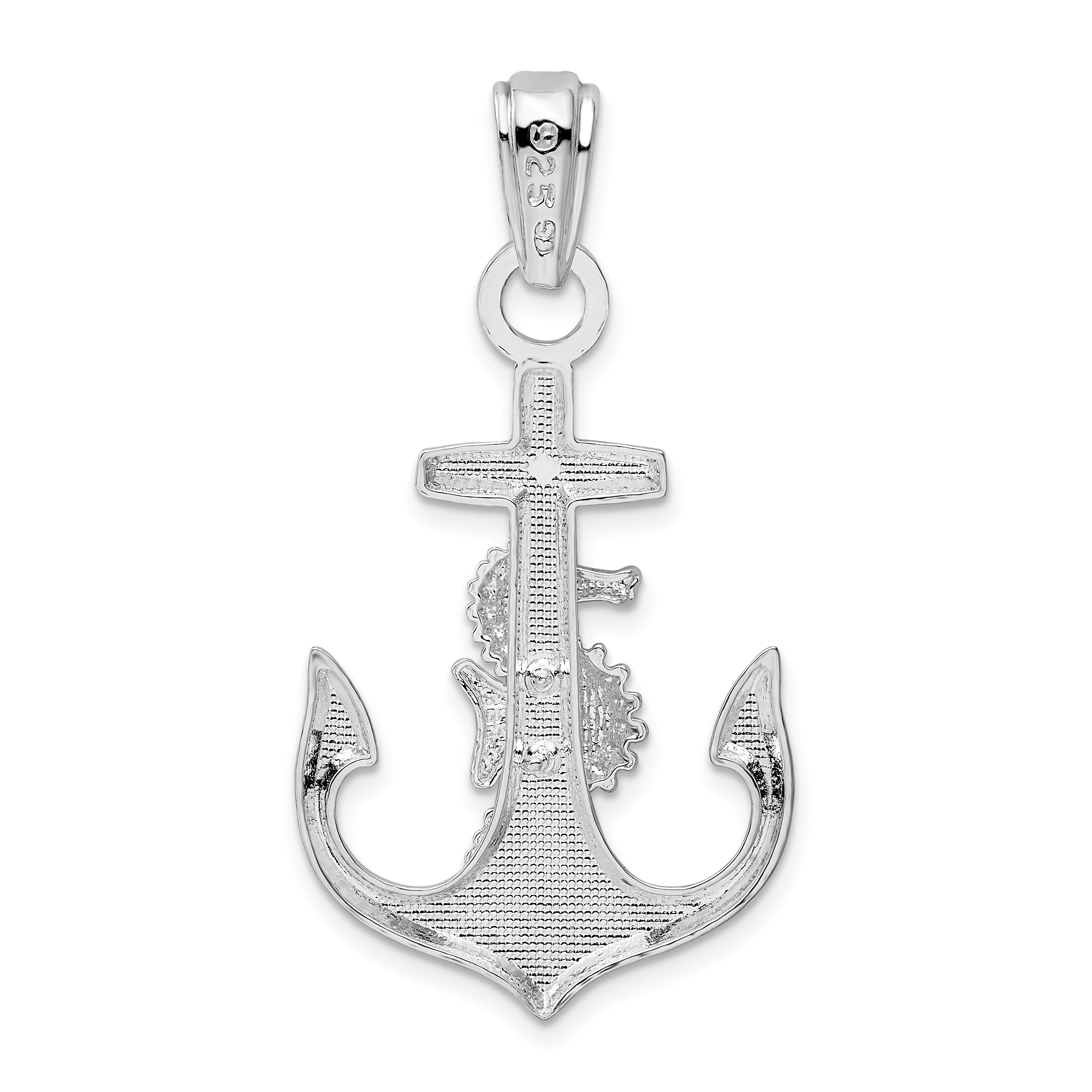 Sterling Silver De-Ani Rhodium-Plated Polished Anchor With Seahorse Pendant