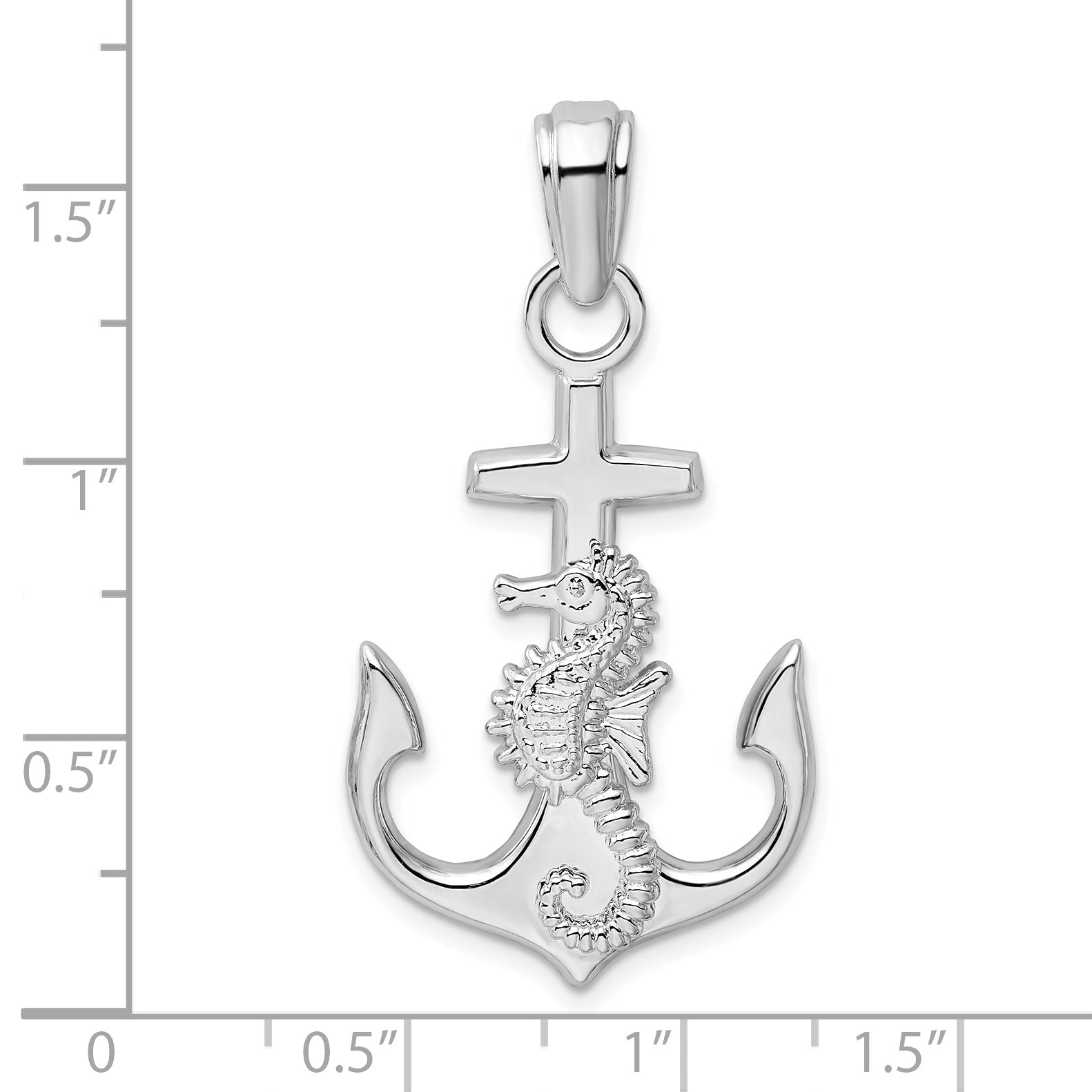 Sterling Silver De-Ani Rhodium-Plated Polished Anchor With Seahorse Pendant
