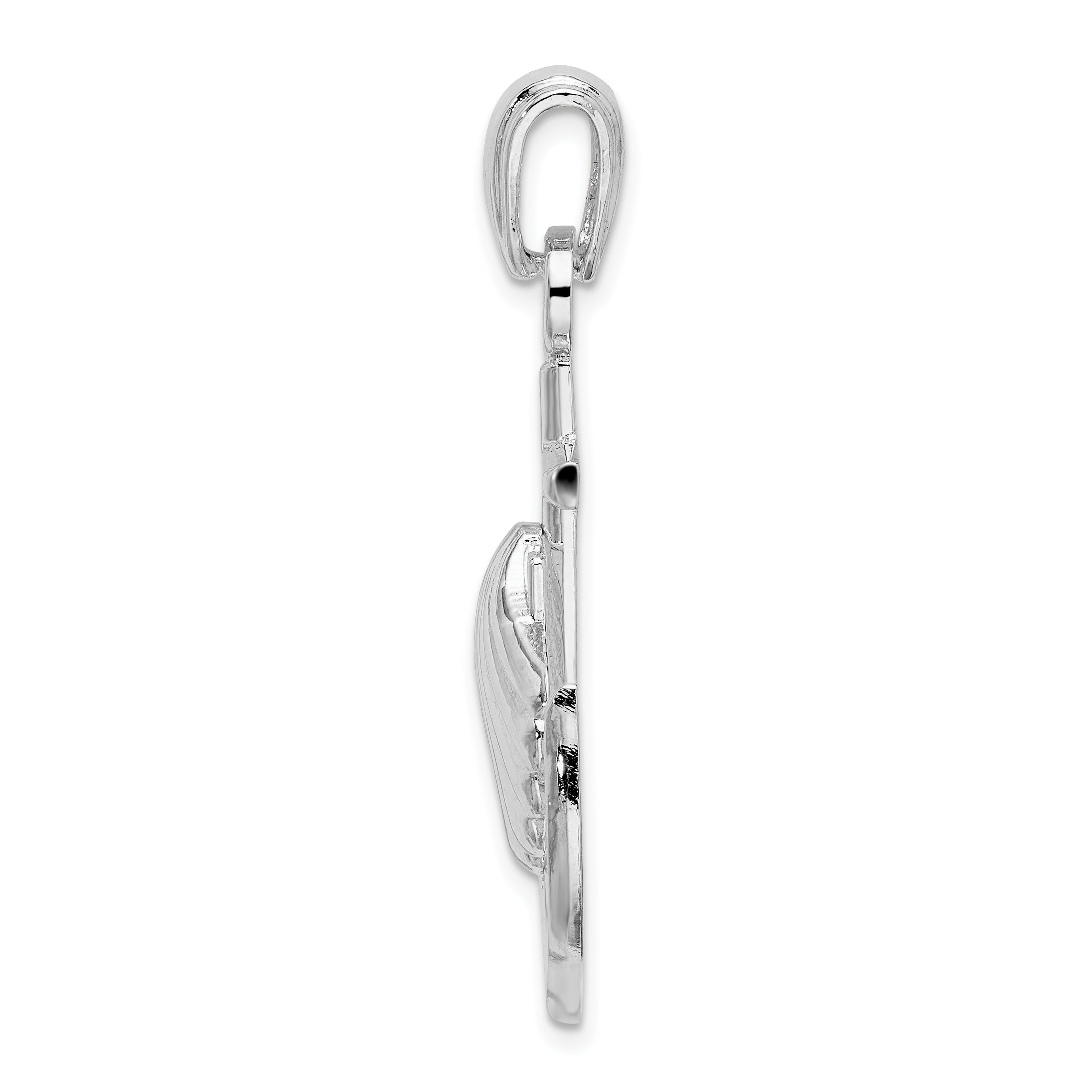 Sterling Silver De-Ani Rhodium-Plated Polished Anchor With Scallop Shell Pendant